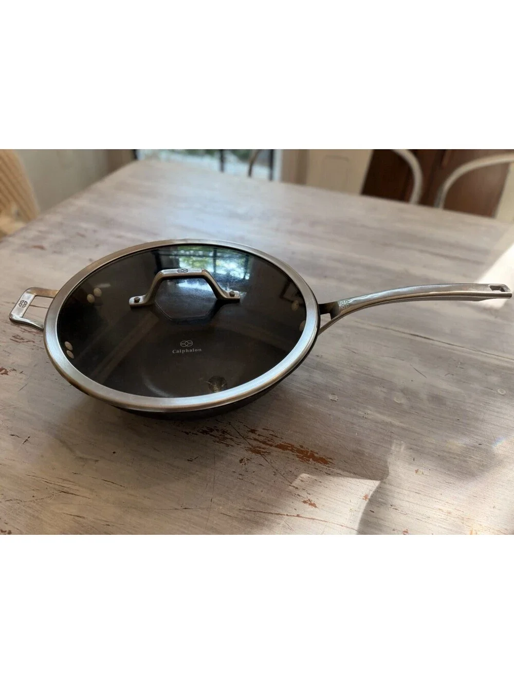 CALPHALON SIGNATURE Nonstick 12 Inch Flat Bottom Wok PAN + LID SET
